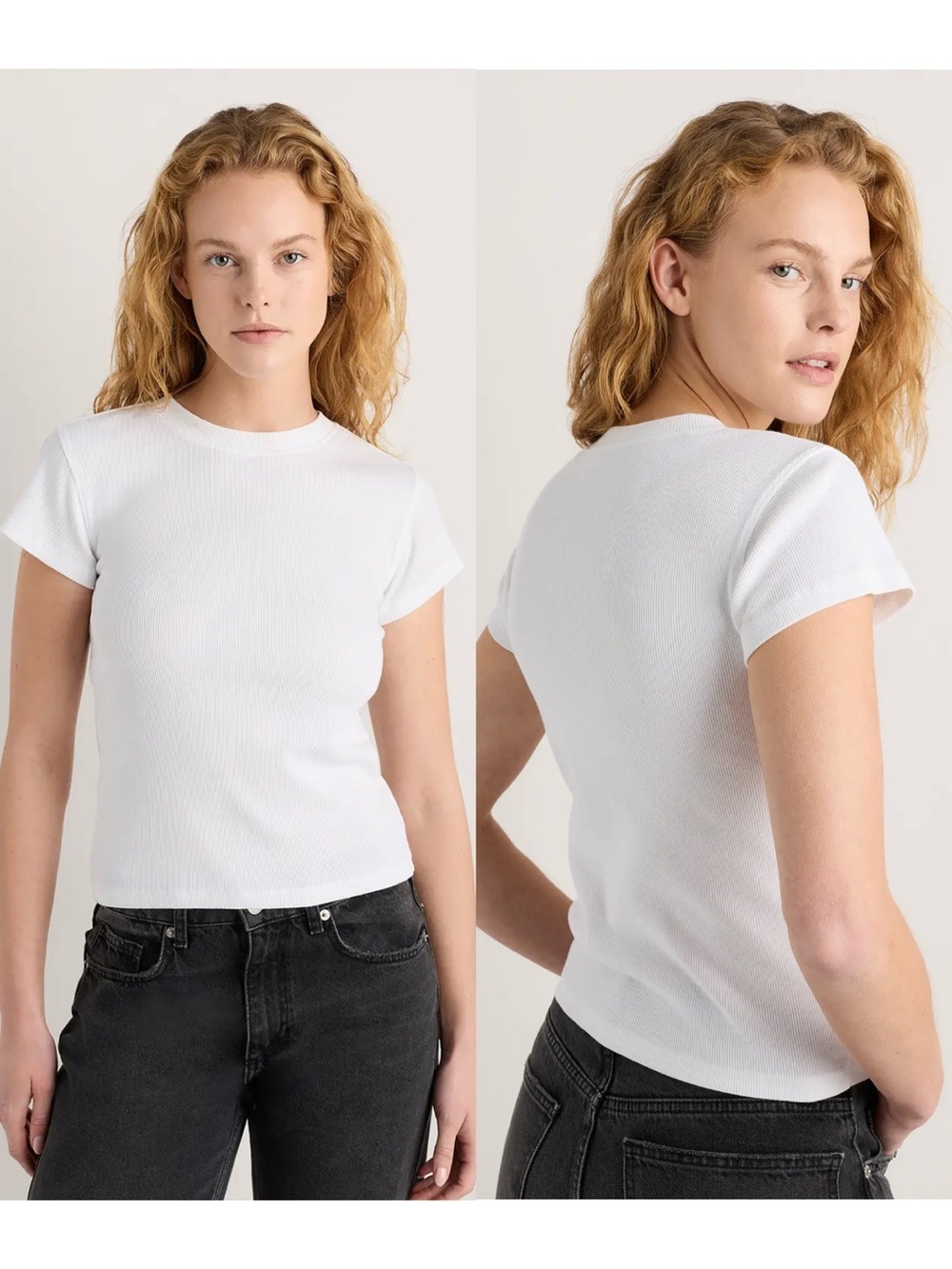 Quince Organic Cotton Micro-Rib Crewneck Tee - Soft White, Size M
